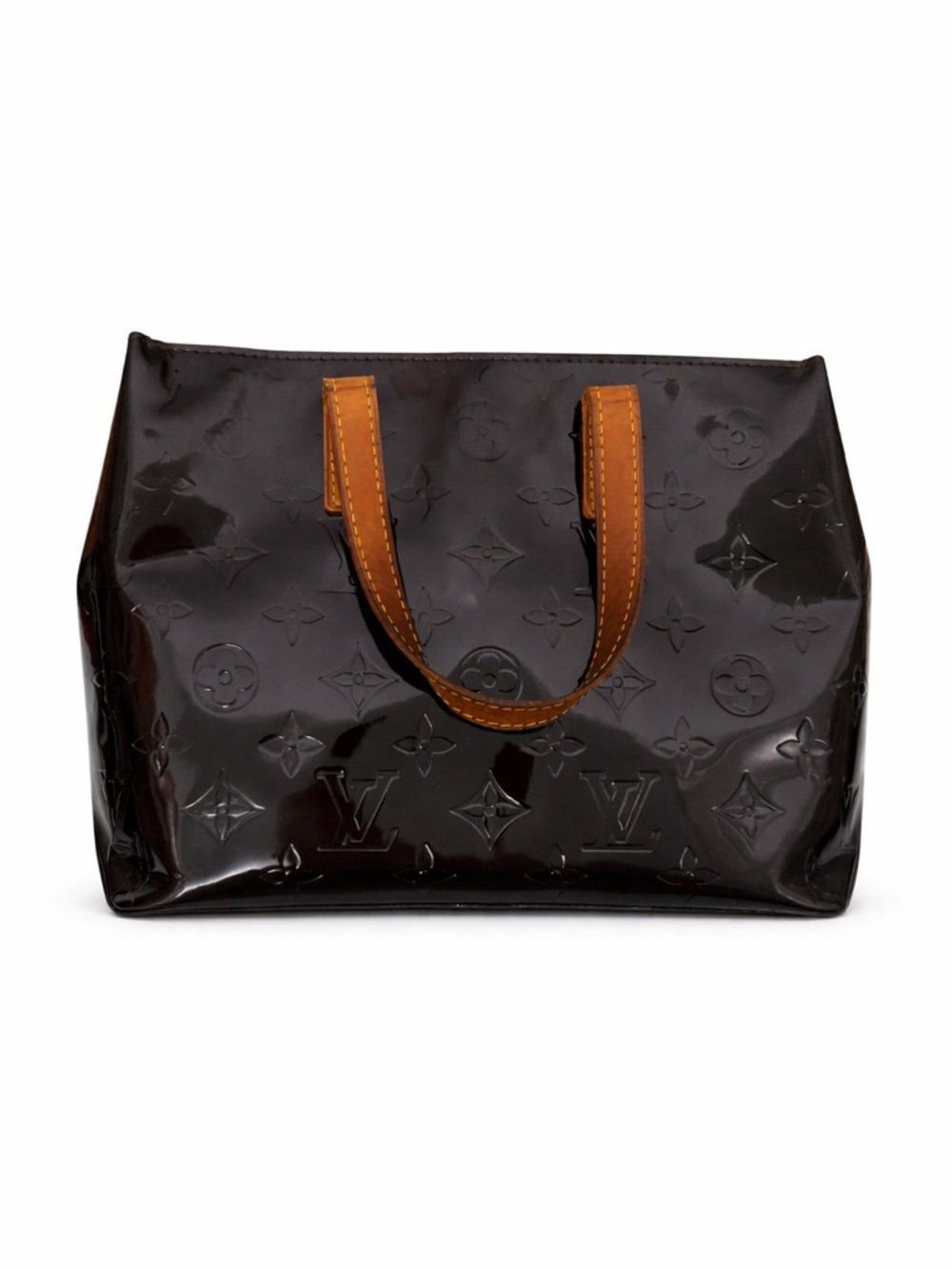 Louis Vuitton Vernis Patent Leather Tote in Dark Brown with Tan Handles